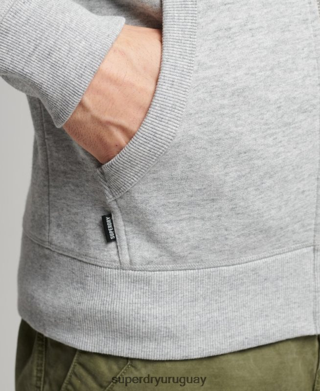uy Superdry hombres sudadera con capucha y cremallera de algodón orgánico con logo vintage bordado gris DT2N8Z640 ropa