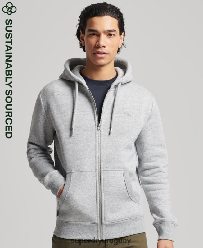 uy Superdry hombres sudadera con capucha y cremallera de algodón orgánico con logo vintage bordado gris DT2N8Z652 ropa