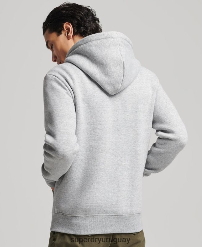 uy Superdry hombres sudadera con capucha y cremallera de algodón orgánico con logo vintage bordado gris DT2N8Z652 ropa