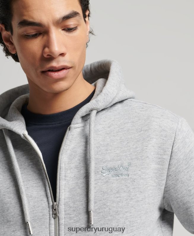 uy Superdry hombres sudadera con capucha y cremallera de algodón orgánico con logo vintage bordado gris DT2N8Z652 ropa