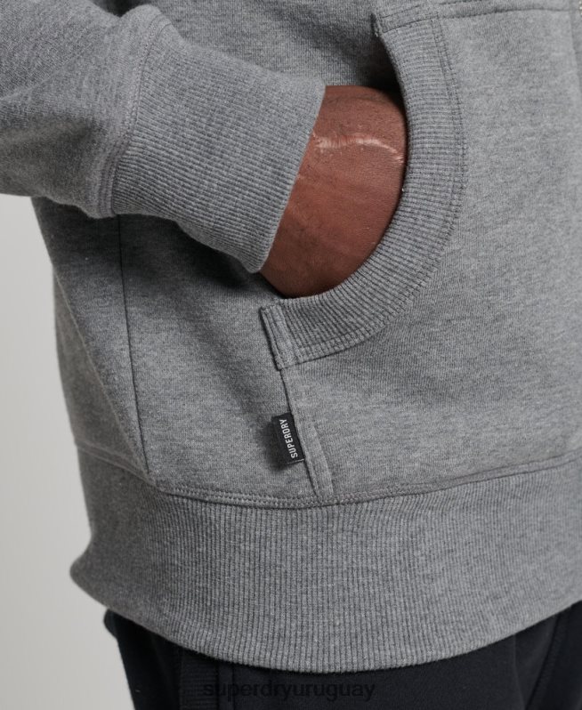 uy Superdry hombres sudadera con capucha y cremallera de algodón orgánico con logo vintage bordado gris DT2N8Z885 ropa