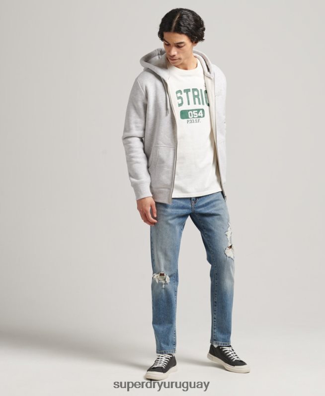 uy Superdry hombres sudadera con capucha y cremallera de algodón orgánico con logo vintage bordado gris claro DT2N8Z641 ropa
