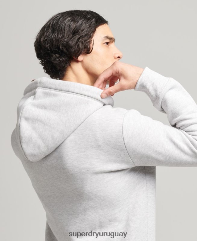 uy Superdry hombres sudadera con capucha y cremallera de algodón orgánico con logo vintage bordado gris claro DT2N8Z641 ropa