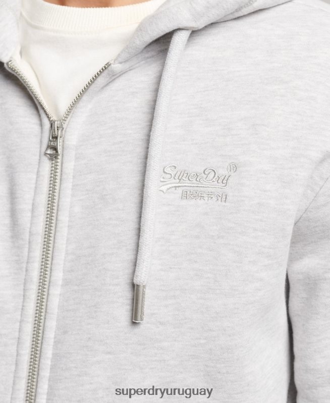uy Superdry hombres sudadera con capucha y cremallera de algodón orgánico con logo vintage bordado gris claro DT2N8Z641 ropa