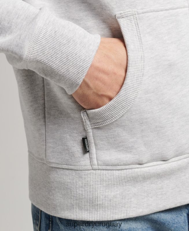 uy Superdry hombres sudadera con capucha y cremallera de algodón orgánico con logo vintage bordado gris claro DT2N8Z641 ropa