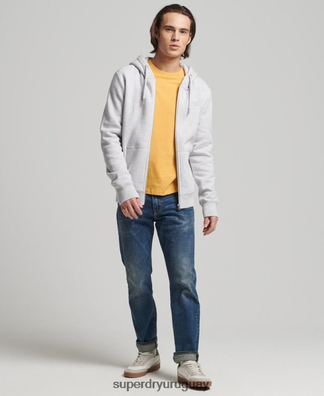uy Superdry hombres sudadera con capucha y cremallera de algodón orgánico con logo vintage bordado gris claro DT2N8Z676 ropa