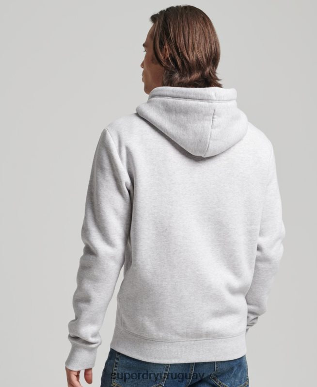 uy Superdry hombres sudadera con capucha y cremallera de algodón orgánico con logo vintage bordado gris claro DT2N8Z676 ropa