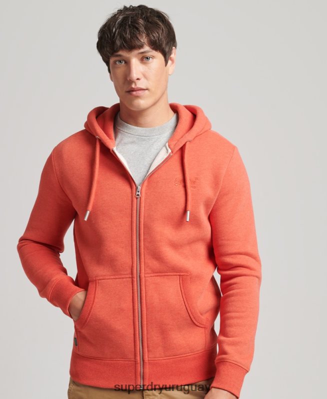 uy Superdry hombres sudadera con capucha y cremallera de algodón orgánico con logo vintage bordado naranja DT2N8Z512 ropa