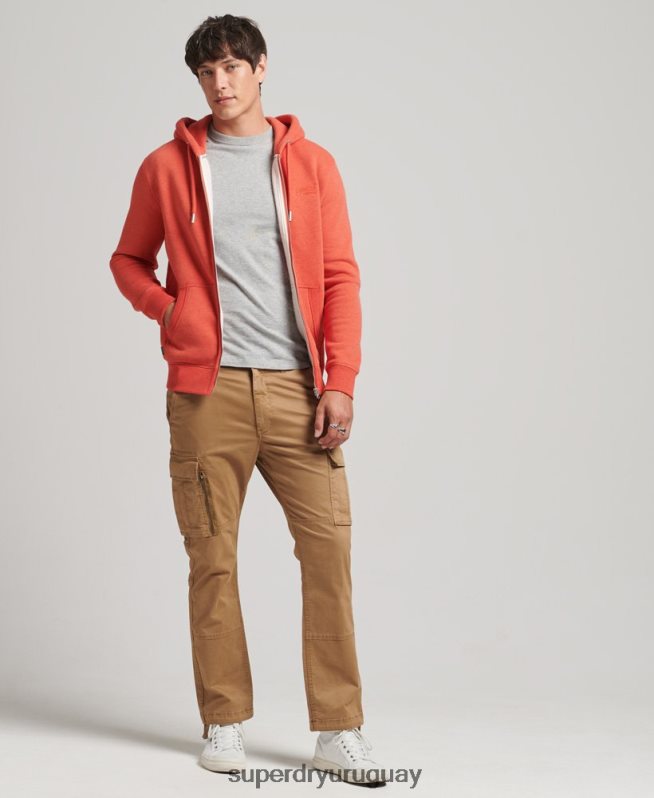uy Superdry hombres sudadera con capucha y cremallera de algodón orgánico con logo vintage bordado naranja DT2N8Z512 ropa