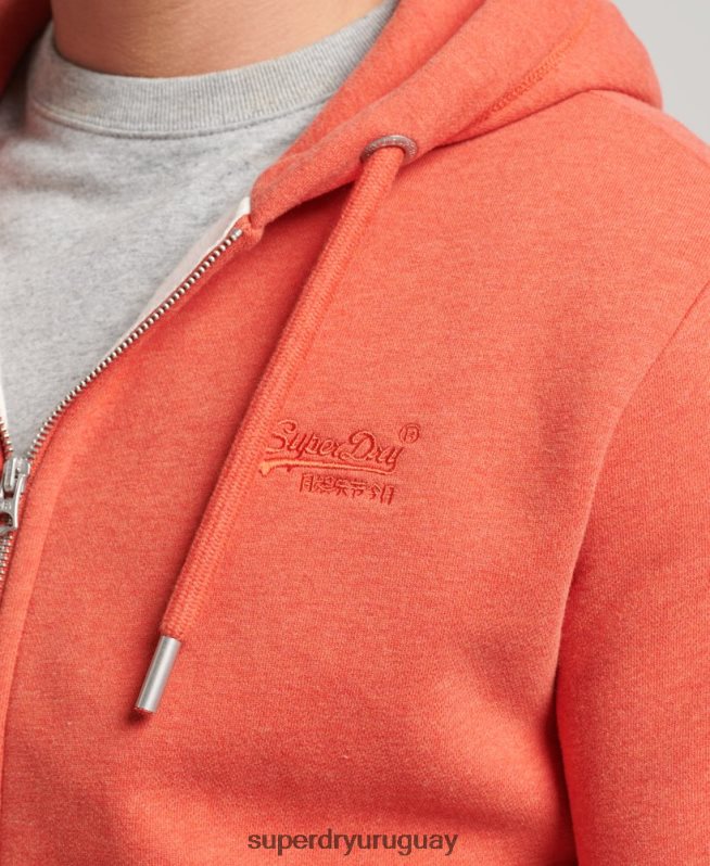 uy Superdry hombres sudadera con capucha y cremallera de algodón orgánico con logo vintage bordado naranja DT2N8Z512 ropa