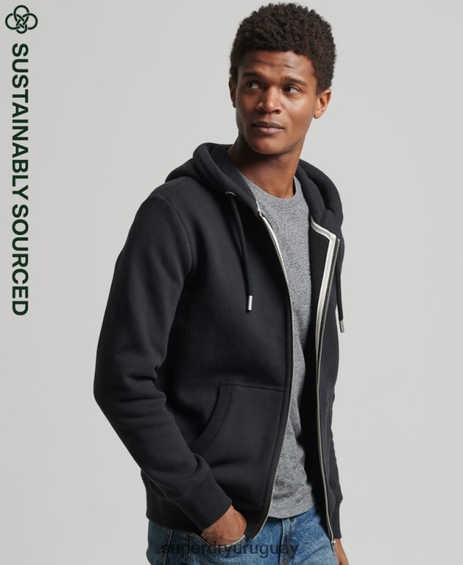 uy Superdry hombres sudadera con capucha y cremallera de algodón orgánico con logo vintage bordado negro DT2N8Z516 ropa