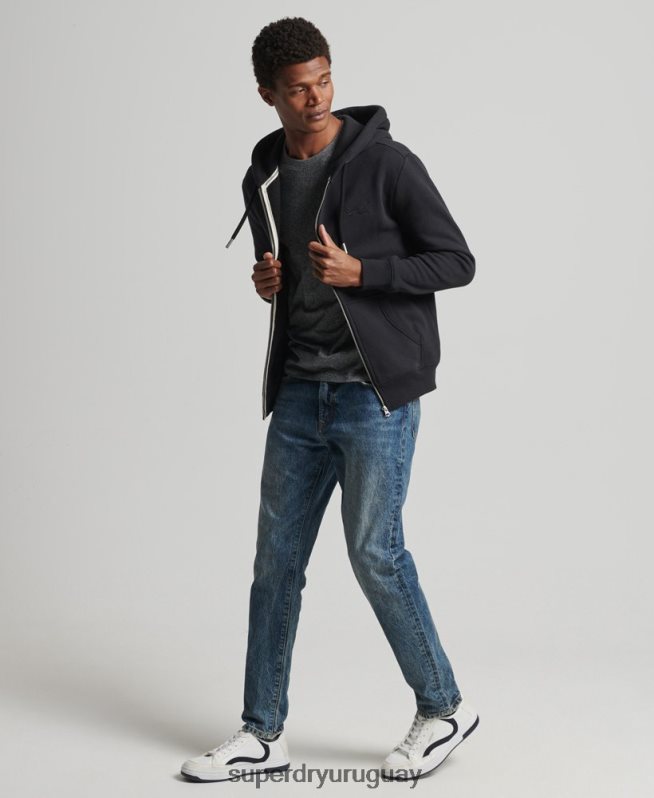uy Superdry hombres sudadera con capucha y cremallera de algodón orgánico con logo vintage bordado negro DT2N8Z516 ropa