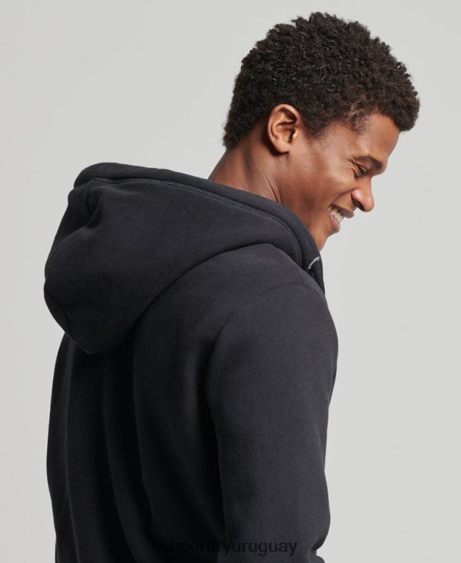 uy Superdry hombres sudadera con capucha y cremallera de algodón orgánico con logo vintage bordado negro DT2N8Z516 ropa
