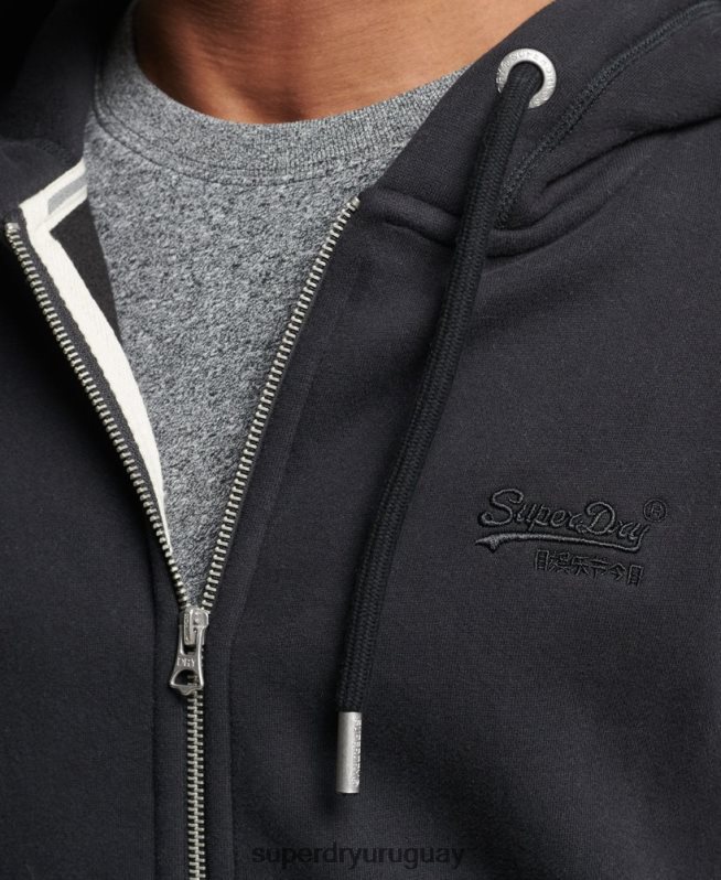 uy Superdry hombres sudadera con capucha y cremallera de algodón orgánico con logo vintage bordado negro DT2N8Z516 ropa