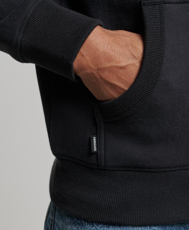 uy Superdry hombres sudadera con capucha y cremallera de algodón orgánico con logo vintage bordado negro DT2N8Z516 ropa
