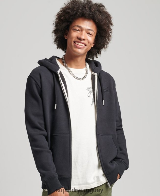 uy Superdry hombres sudadera con capucha y cremallera de algodón orgánico con logo vintage bordado negro DT2N8Z612 ropa