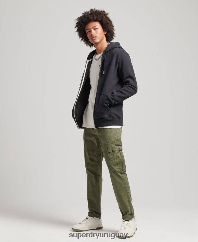 uy Superdry hombres sudadera con capucha y cremallera de algodón orgánico con logo vintage bordado negro DT2N8Z612 ropa