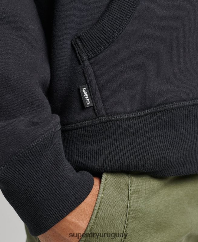 uy Superdry hombres sudadera con capucha y cremallera de algodón orgánico con logo vintage bordado negro DT2N8Z612 ropa