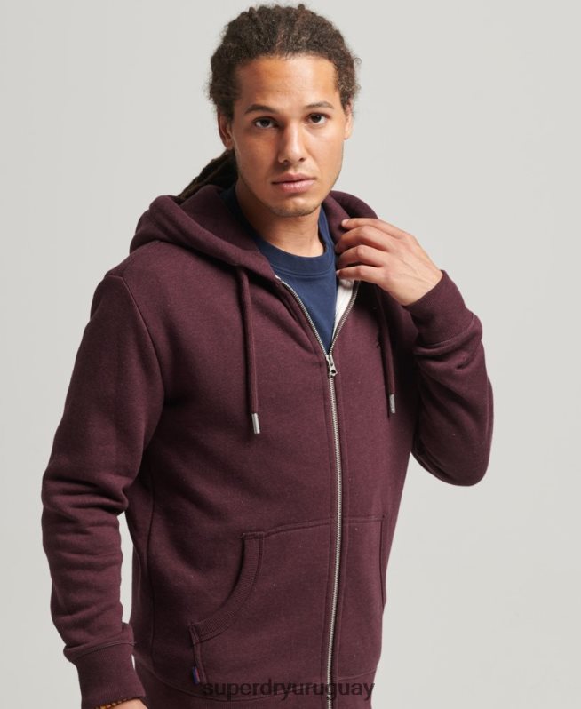 uy Superdry hombres sudadera con capucha y cremallera de algodón orgánico con logo vintage bordado rojo DT2N8Z551 ropa