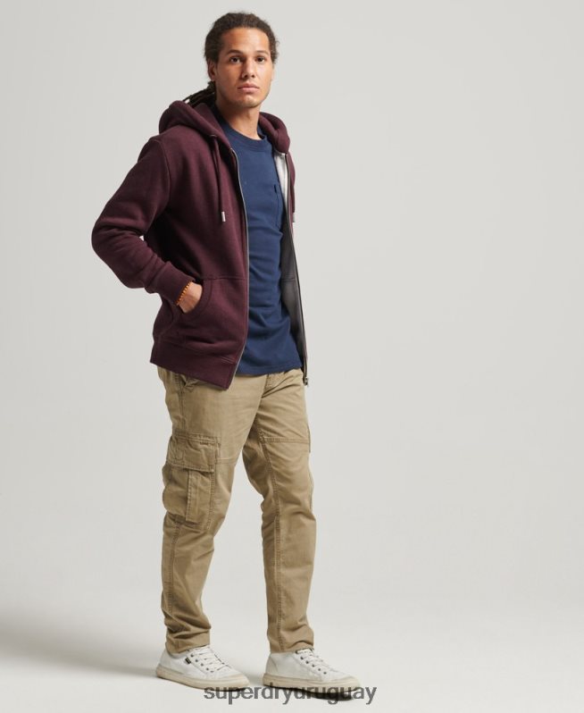 uy Superdry hombres sudadera con capucha y cremallera de algodón orgánico con logo vintage bordado rojo DT2N8Z551 ropa