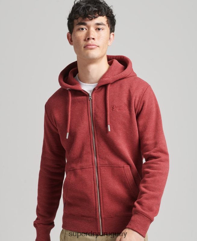 uy Superdry hombres sudadera con capucha y cremallera de algodón orgánico con logo vintage bordado rojo DT2N8Z596 ropa