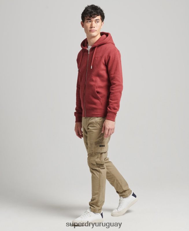 uy Superdry hombres sudadera con capucha y cremallera de algodón orgánico con logo vintage bordado rojo DT2N8Z596 ropa