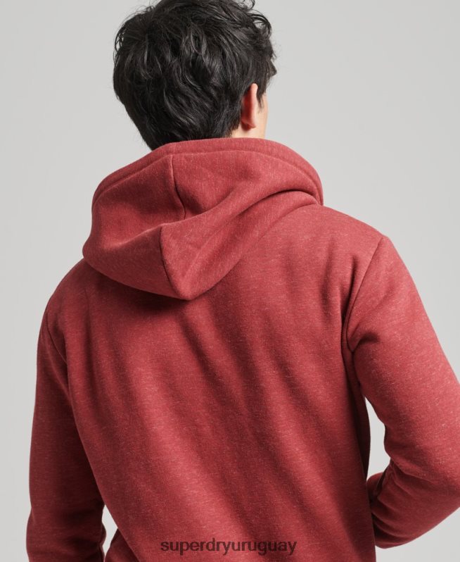 uy Superdry hombres sudadera con capucha y cremallera de algodón orgánico con logo vintage bordado rojo DT2N8Z596 ropa