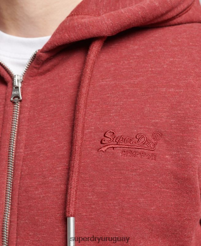 uy Superdry hombres sudadera con capucha y cremallera de algodón orgánico con logo vintage bordado rojo DT2N8Z596 ropa
