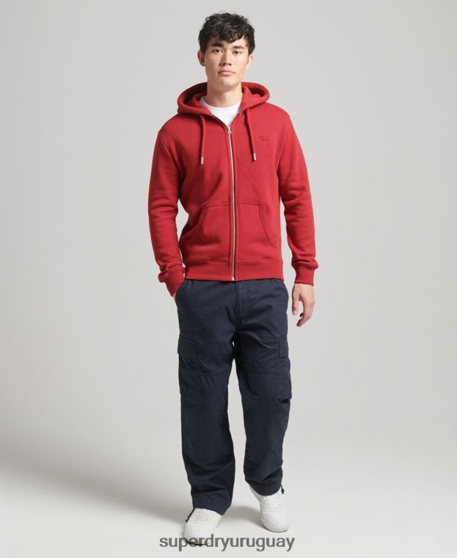 uy Superdry hombres sudadera con capucha y cremallera de algodón orgánico con logo vintage bordado rojo DT2N8Z628 ropa
