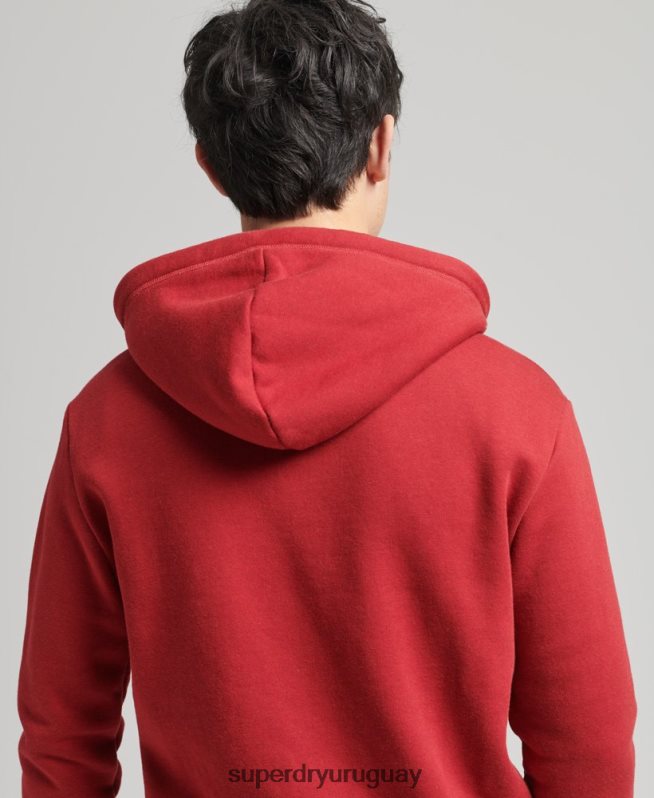 uy Superdry hombres sudadera con capucha y cremallera de algodón orgánico con logo vintage bordado rojo DT2N8Z628 ropa