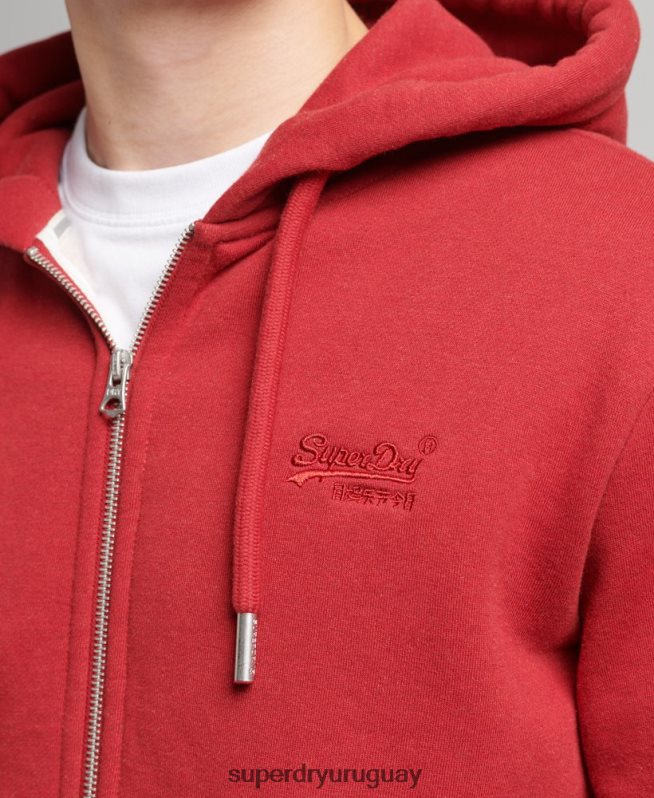 uy Superdry hombres sudadera con capucha y cremallera de algodón orgánico con logo vintage bordado rojo DT2N8Z628 ropa