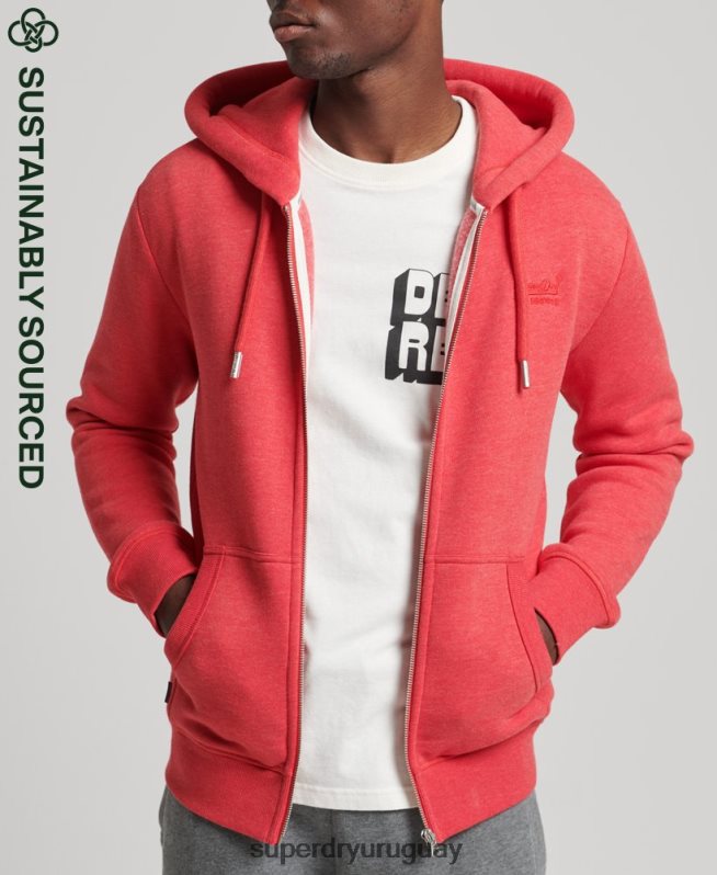 uy Superdry hombres sudadera con capucha y cremallera de algodón orgánico con logo vintage bordado rojo DT2N8Z827 ropa