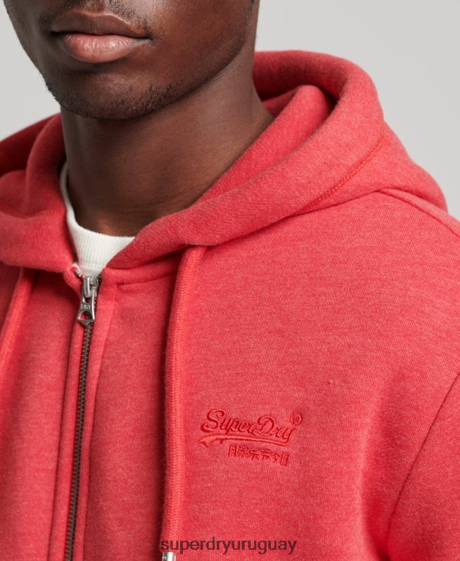 uy Superdry hombres sudadera con capucha y cremallera de algodón orgánico con logo vintage bordado rojo DT2N8Z827 ropa