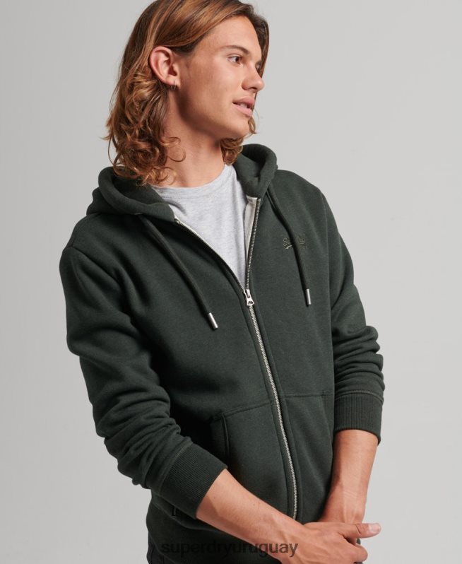 uy Superdry hombres sudadera con capucha y cremallera de algodón orgánico con logo vintage bordado verde DT2N8Z525 ropa