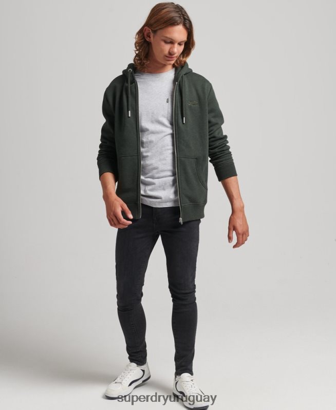 uy Superdry hombres sudadera con capucha y cremallera de algodón orgánico con logo vintage bordado verde DT2N8Z525 ropa