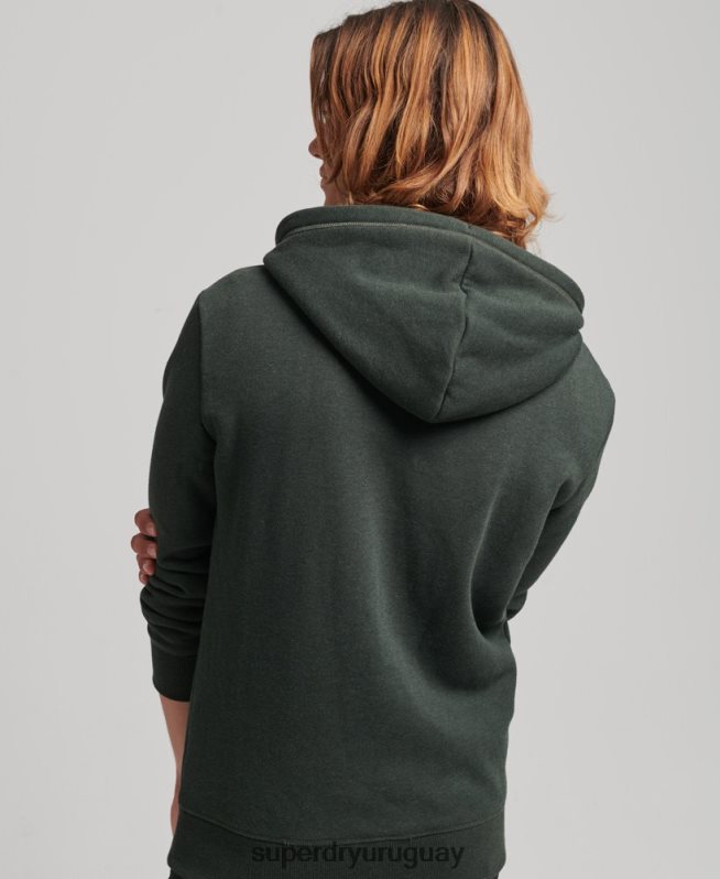 uy Superdry hombres sudadera con capucha y cremallera de algodón orgánico con logo vintage bordado verde DT2N8Z525 ropa