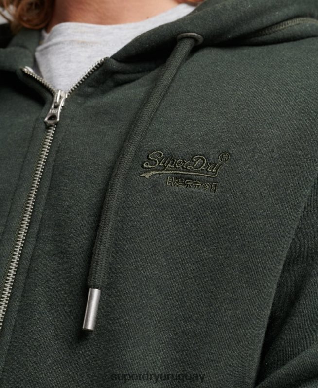 uy Superdry hombres sudadera con capucha y cremallera de algodón orgánico con logo vintage bordado verde DT2N8Z525 ropa