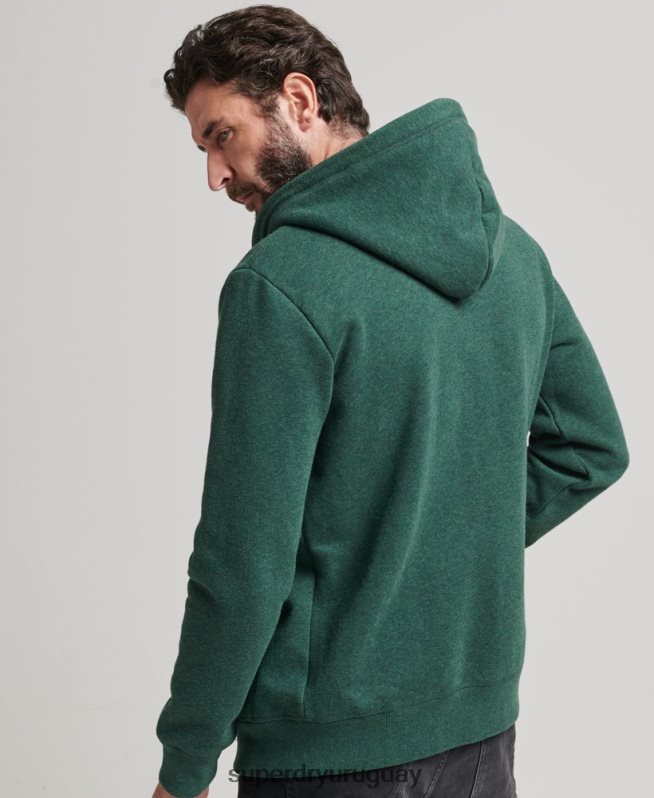 uy Superdry hombres sudadera con capucha y cremallera de algodón orgánico con logo vintage bordado verde DT2N8Z710 ropa