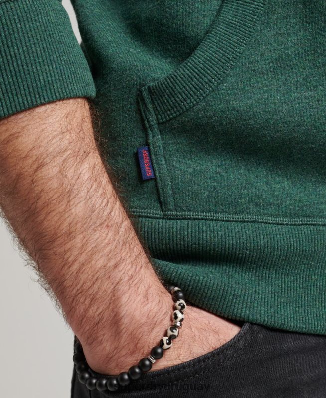 uy Superdry hombres sudadera con capucha y cremallera de algodón orgánico con logo vintage bordado verde DT2N8Z710 ropa