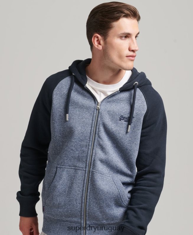uy Superdry hombres sudadera con capucha y cremallera de béisbol con logo esencial de algodón orgánico azul DT2N8Z503 ropa