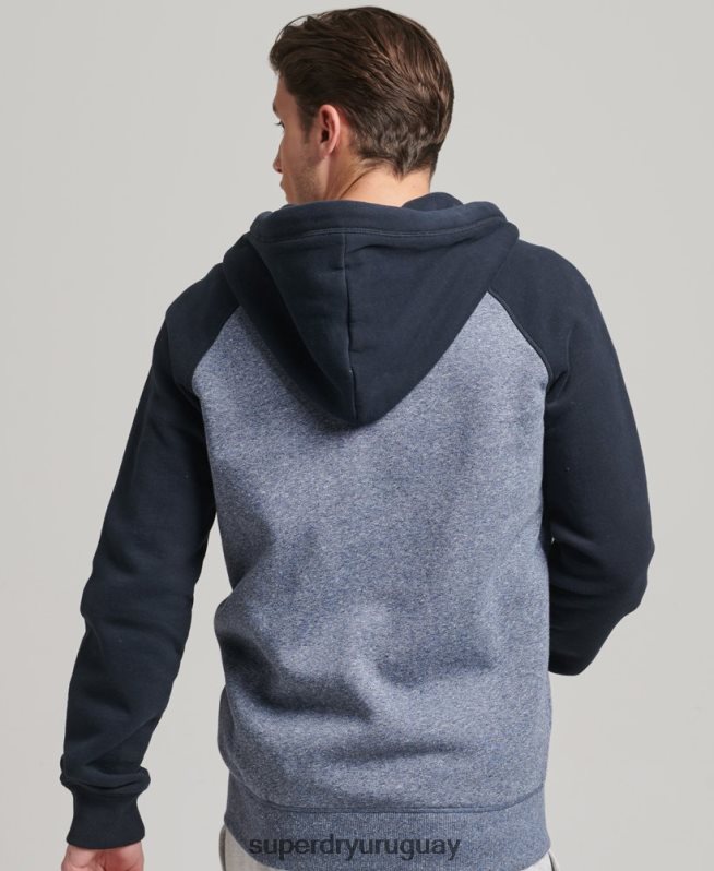 uy Superdry hombres sudadera con capucha y cremallera de béisbol con logo esencial de algodón orgánico azul DT2N8Z503 ropa