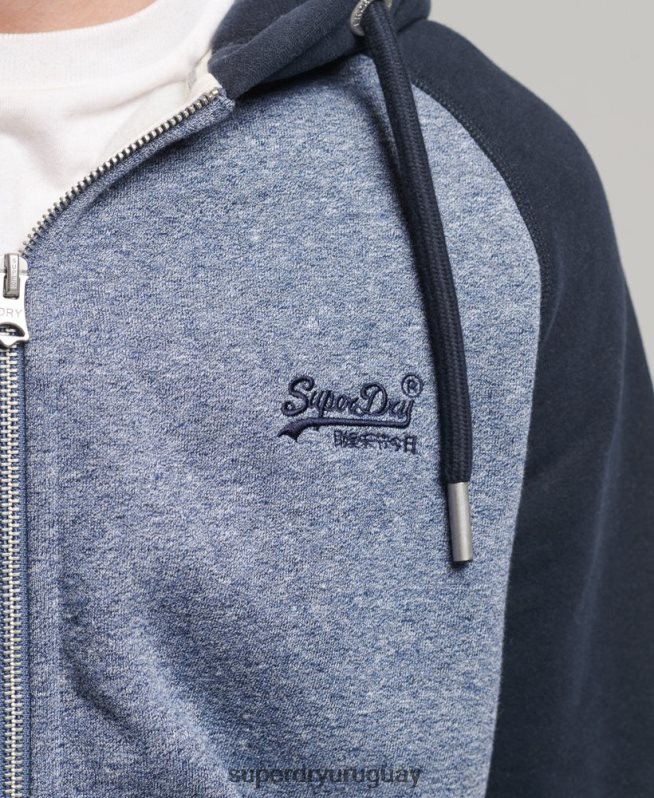 uy Superdry hombres sudadera con capucha y cremallera de béisbol con logo esencial de algodón orgánico azul DT2N8Z503 ropa