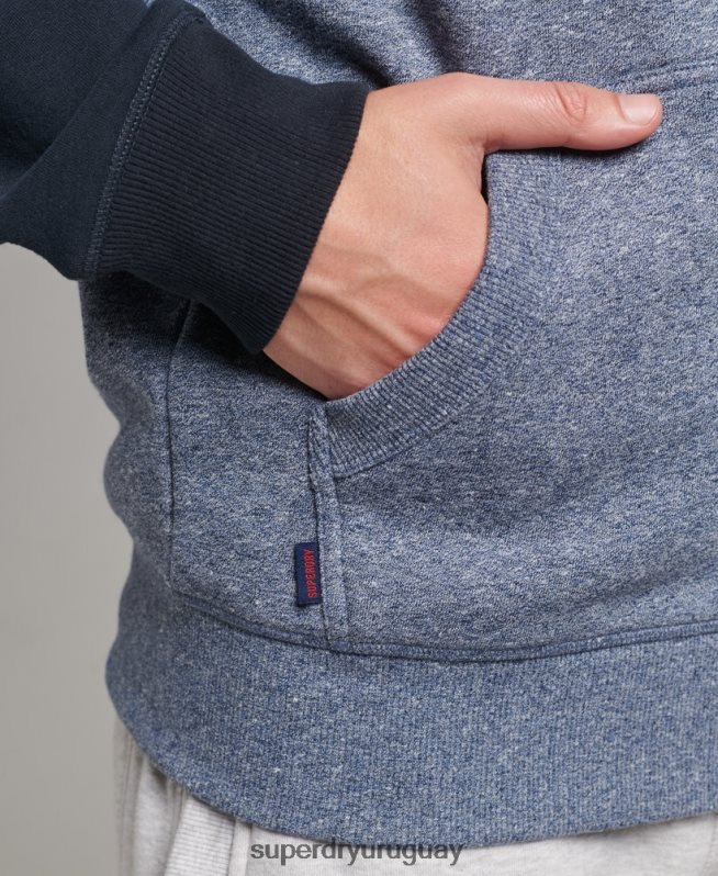 uy Superdry hombres sudadera con capucha y cremallera de béisbol con logo esencial de algodón orgánico azul DT2N8Z503 ropa