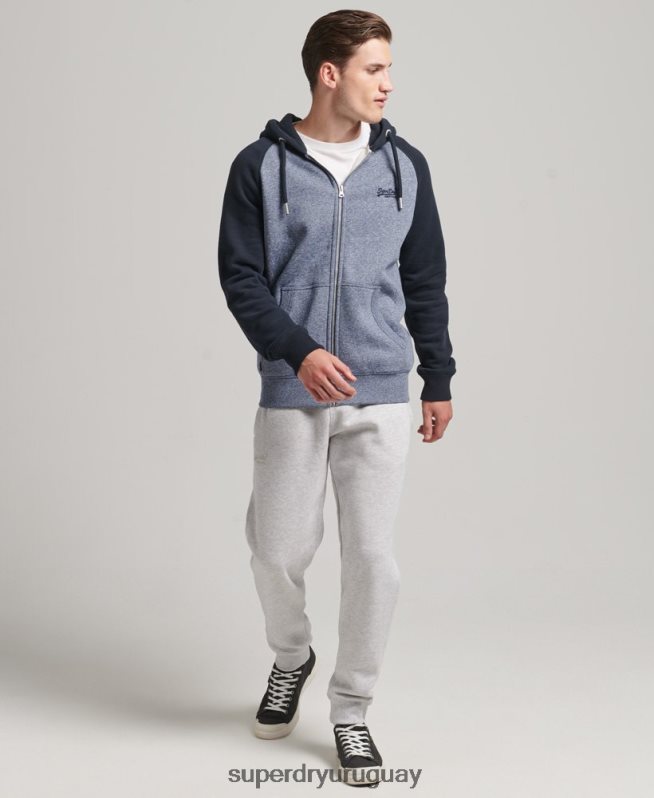 uy Superdry hombres sudadera con capucha y cremallera de béisbol con logo esencial de algodón orgánico azul DT2N8Z503 ropa