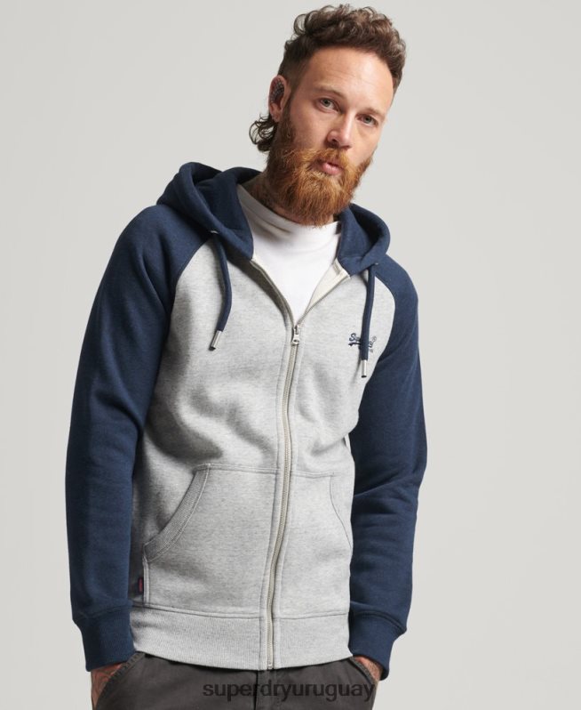 uy Superdry hombres sudadera con capucha y cremallera de béisbol con logo esencial de algodón orgánico gris DT2N8Z572 ropa