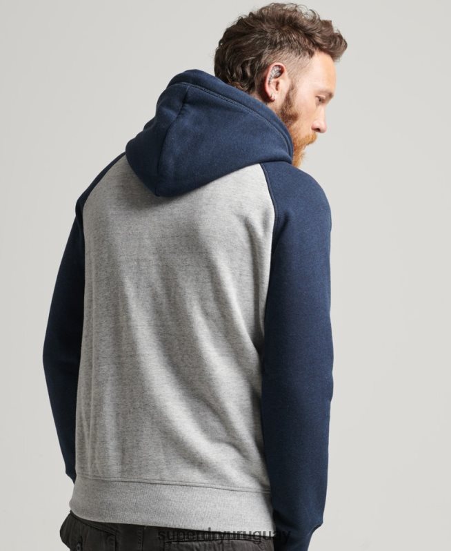 uy Superdry hombres sudadera con capucha y cremallera de béisbol con logo esencial de algodón orgánico gris DT2N8Z572 ropa