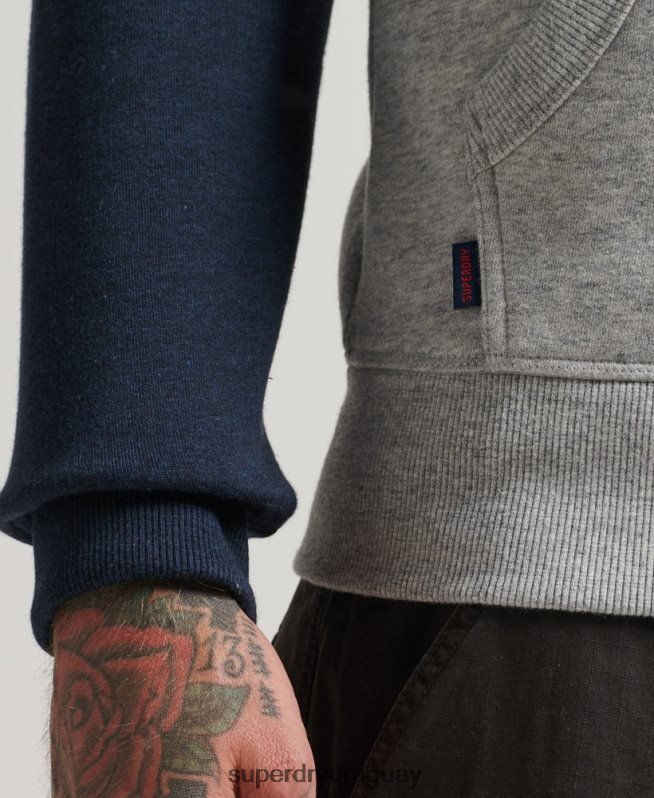 uy Superdry hombres sudadera con capucha y cremallera de béisbol con logo esencial de algodón orgánico gris DT2N8Z572 ropa