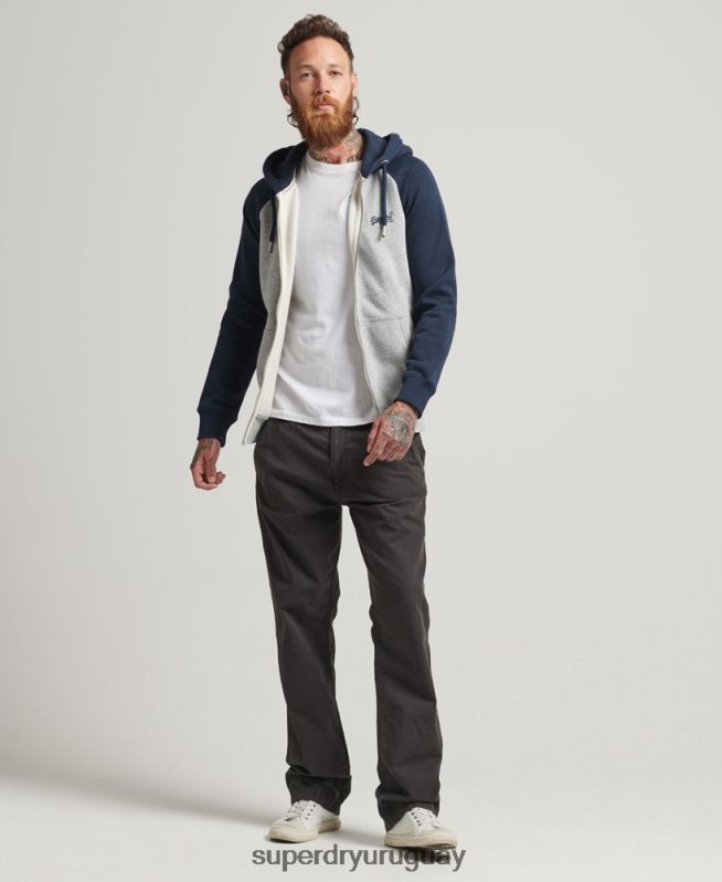 uy Superdry hombres sudadera con capucha y cremallera de béisbol con logo esencial de algodón orgánico gris DT2N8Z572 ropa
