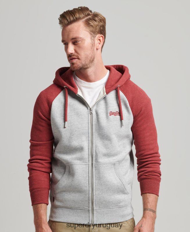uy Superdry hombres sudadera con capucha y cremallera de béisbol con logo esencial de algodón orgánico gris claro DT2N8Z498 ropa