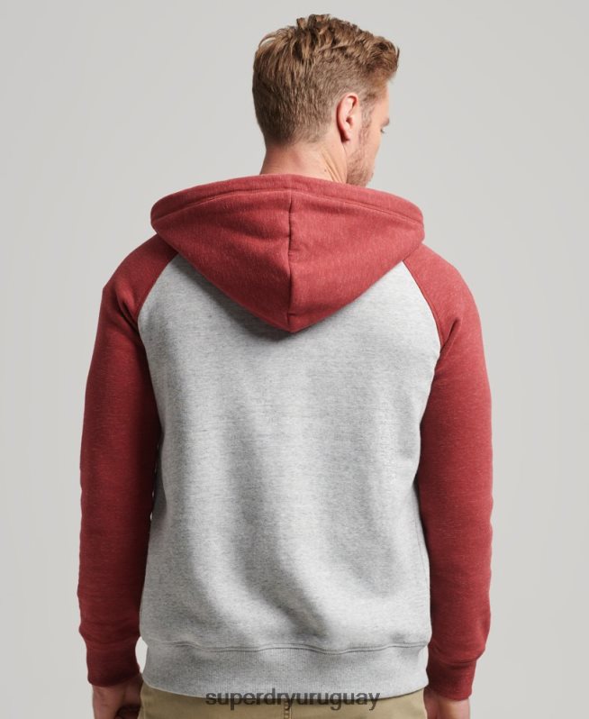uy Superdry hombres sudadera con capucha y cremallera de béisbol con logo esencial de algodón orgánico gris claro DT2N8Z498 ropa